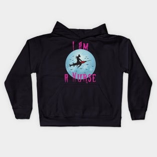 Halloween Nurse Flying With A Syringe In The Sky Kids Hoodie